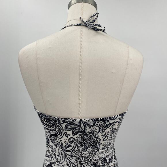 Zara Midi Dress Paisley Printed Halter Neck Button Down Black & White Womens XS - Picture 6 of 10